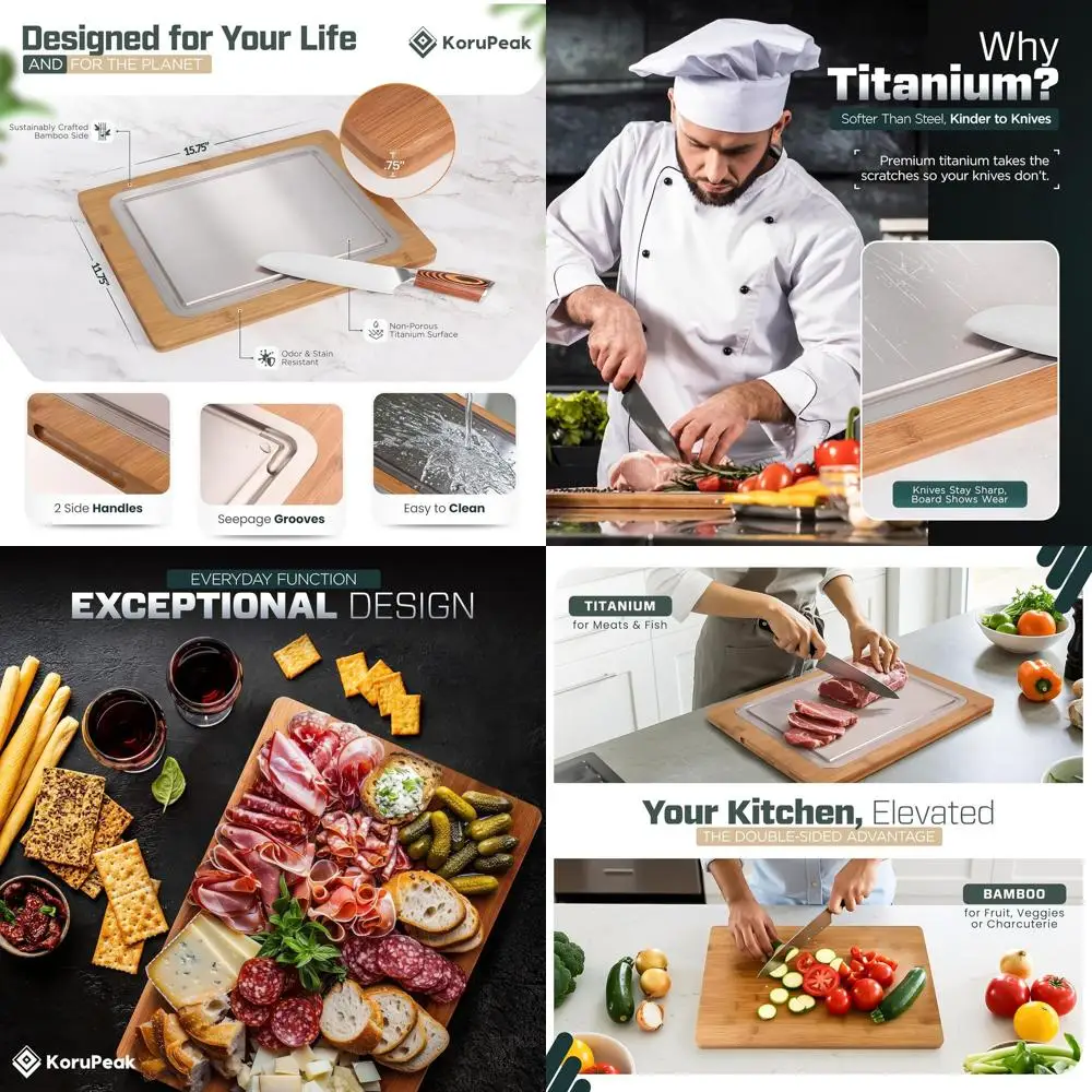 

Двусторонняя большая кухонная разделочная доска 16x12 из титана и бамбука