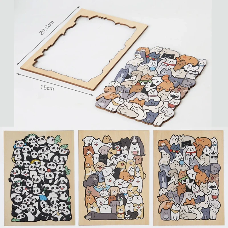 Kinder Kreative Tier Form Puzzles Tisch Spiele Hund Katze Panda Gestapelt Puzzle Gehirn Spiele Montessori Denken Bildung Holz Spielzeug