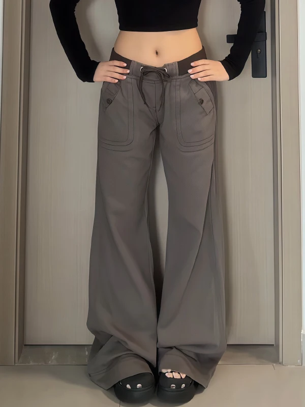

Low Waist Bell Bottom Straight Leg Denim Jeans Women's Summer Spicy Girl Design Sense Tie Workwear Casual Style Jeans