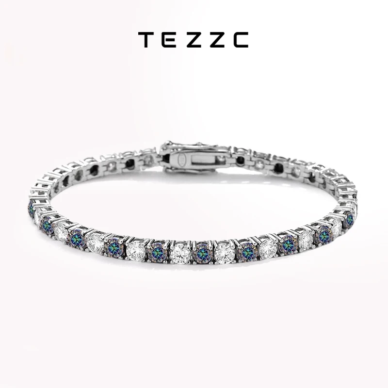 

Tezzc Colorful and White All Moissanite Tennis Bracelets for Women s925 Sterling Silver with White Gold Plated Hip Hop Bracelet