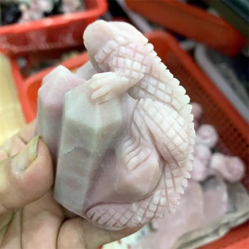 Natural Pink Opal Lizard Carving Polished Powerful Animal Statue For Home Office Decoration Holiday Gift 1pcs