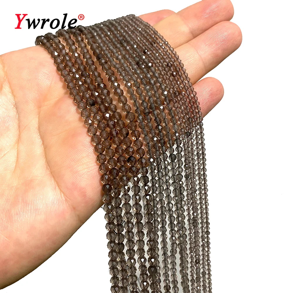 Natural 2 3 4MM Small Faceted Smoky Quartz Stone Beads Loose Gemstone For Jewelry Making DIY Bracelet Earrings Accessories 15''