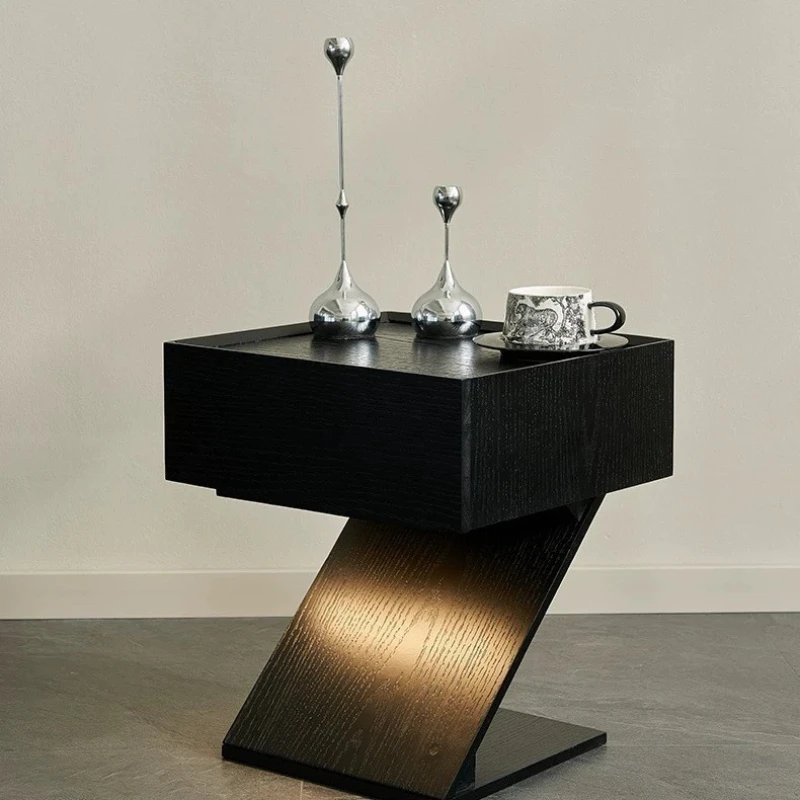 LTT Italian minimalist creative bedside table household bedroom bedside table light luxury black