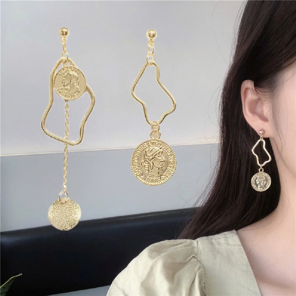 Vintage Asymmetrical Pearl Dangle Drop Earrings Gold Color S925 Needle Stud Earring Women Jewelry