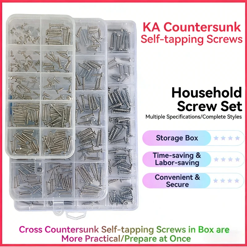 M2 M3 M4 Carbon Steel KA Small Cross Phillips Countersunk Flat Head Self-tapping Screws Wood Screw Set