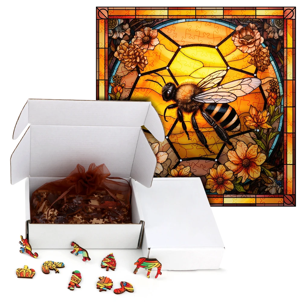 Mysterious Wooden Puzzle Painted Bee Funny Toy Animal Wood Puzzles Smart Games Shaped Jigsaw Puzzle Best Gift For Kids Education