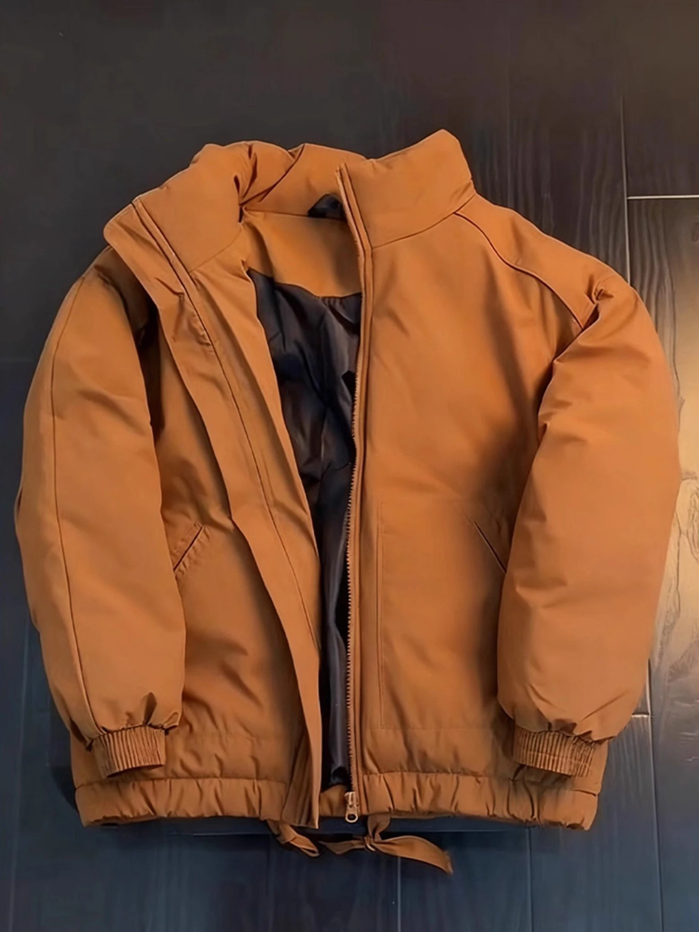 

Утепленная коричневая куртка-пилот из хлопка для мужчин, зимняя, с наполнителем из хлопка, воротником-стойкой, молодежная, модная, с капюшоном из полиэфирного волокна