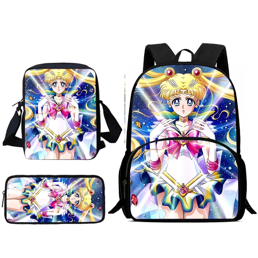 3Pcs Set  Anime Sailors Moons Child Backpacks Shoulder Bag Pencil Case Pupil Large Capacity School Bags for Boys Girls Best Gift