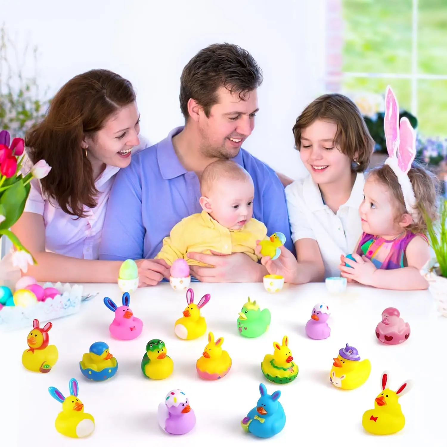 12/24/36pcs Easter Rubber Ducks, Mini 2.1 Inch Bunny Rubber Duckies Bath Toys for Kids, Easter Basket Stuffers and Party Favors