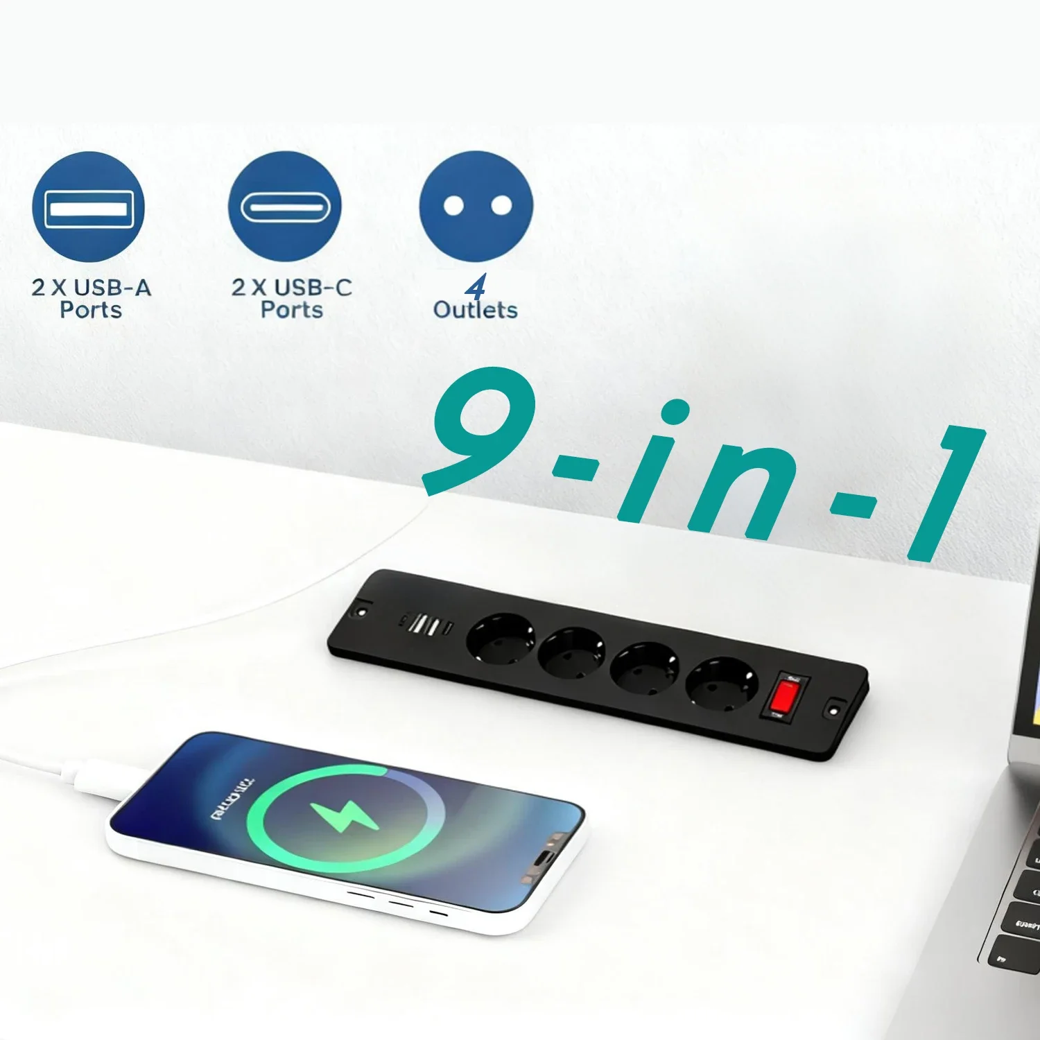 

EU KR Built-in Table Recessed Power Socket Sofa Desktop Sockets with Overload Protection Extension Strip Outlets 2 USB Type-c