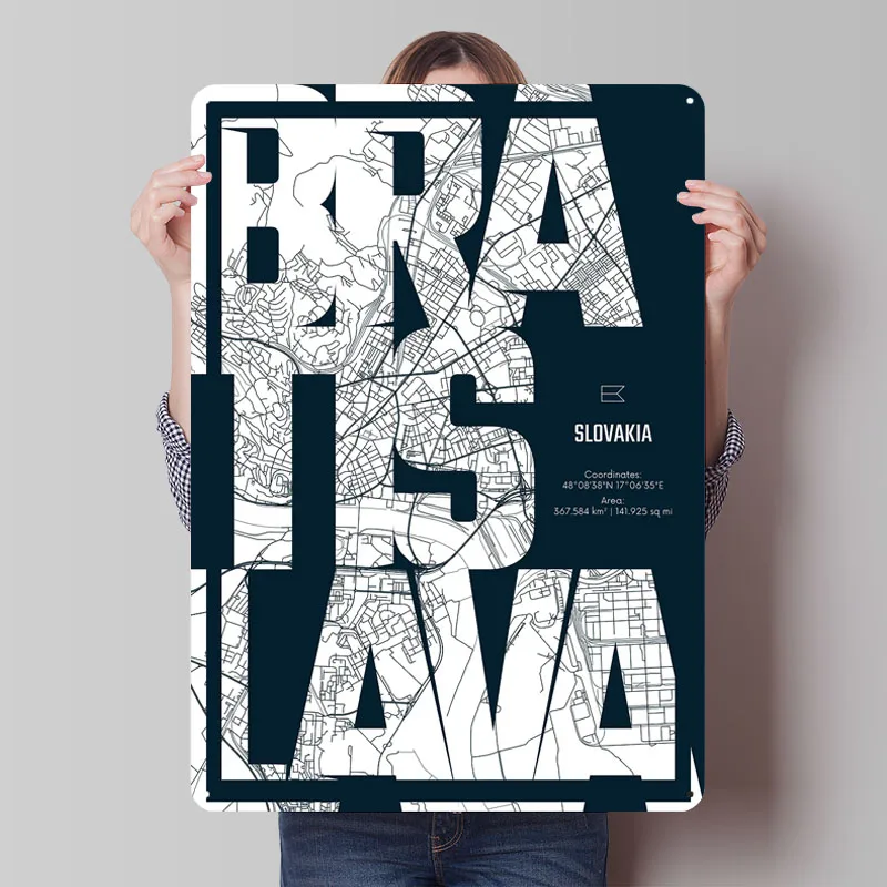 Карта Сити Братислава, художественная жестяная вывеска, карты, плакат, украшение игровой комнаты, металлические вывески на заказ для украшения дома, комнаты, ретро стены