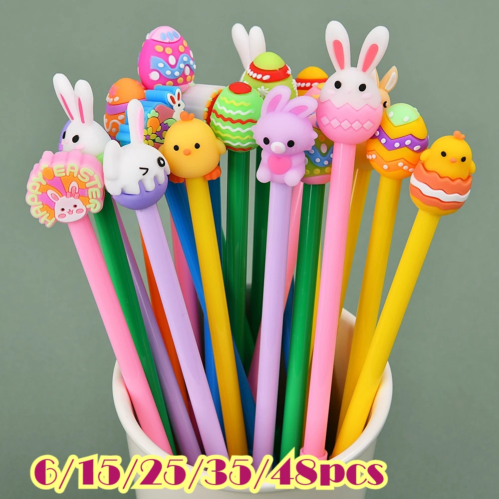 

6/15/25/35/48pcs Easter Silicone Rabbit Gel Pen Cute Writing Pen for Students School Supplies Creative Gift Novelty