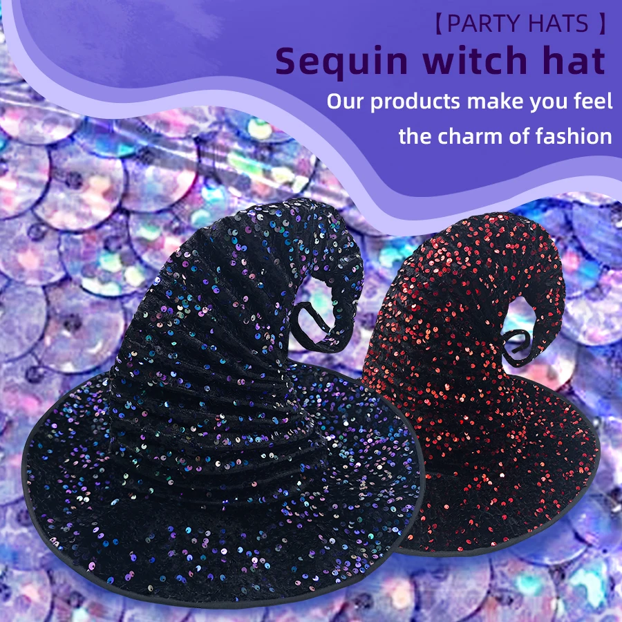 1PC Witch hat Halloween Witch Hat Sequin Hexenbiest Hat Scene Atmosphere Holiday Party Dress Up Hat