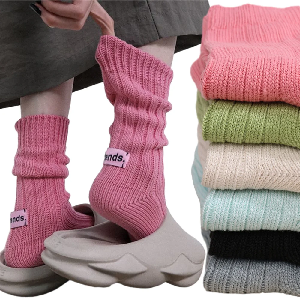 

Womens Knitted Socks Korean Thicken Colors Stacking Loose Sock Spring Woolen Warm Casual Cotton Long Tube Sox Female Stockings