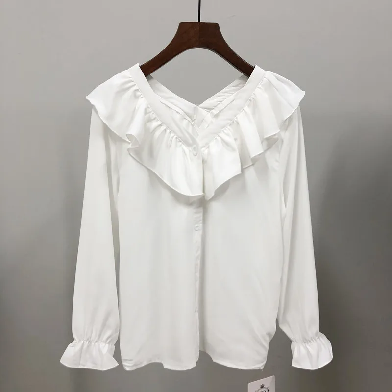 Shirts Women Solid Ulzzang Loose Temperament Ruffles Long-Sleeve Top Fashion Streetwear New Office Lady Korean Style All-match