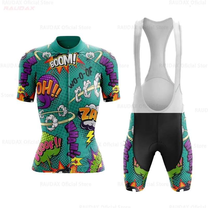 Funny Explosive Comics Womens Cycling Jersey Set Cartoon Anime Cycling Clothing Road Bike Shirts Suit MTB Ropa Ciclismo Maillot