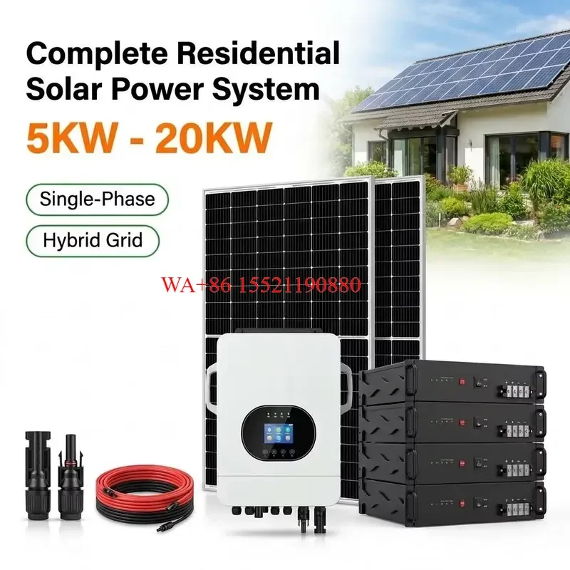 WMWMNU 5KW 10KW 15KW 20KW Hybrid Solar Power System Complete Set with Lithium Battery Boxes Racks Cell MPPT for Residential