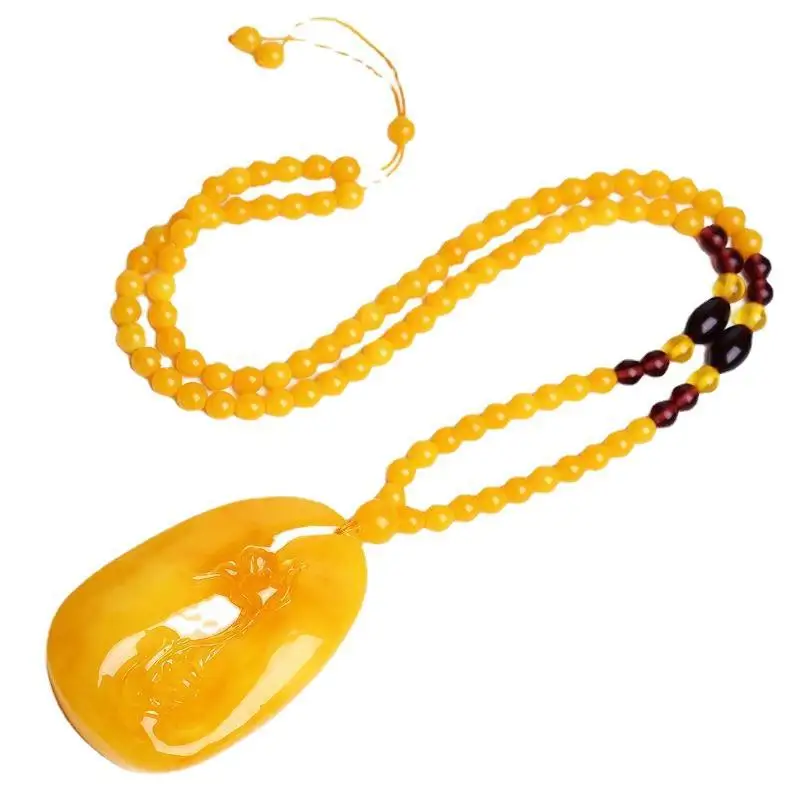 Amber Honey Wax Buddha Hand Flower Pendant for Men and Women