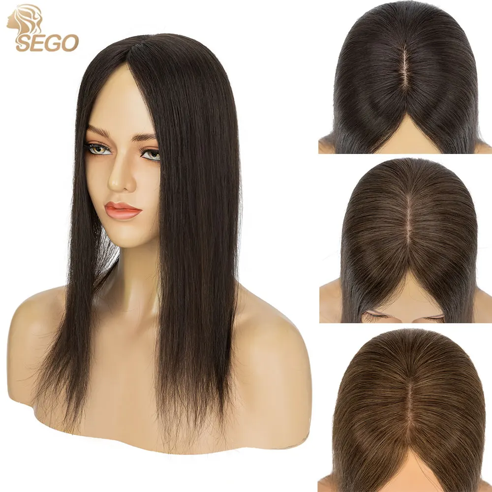 

Обновление SEGO, шелковый топпер, человеческие волосы, топперы для кожи головы для женщин, прямые шиньоны ручной работы 9x12 см, натуральные верхние волосы для наращивания