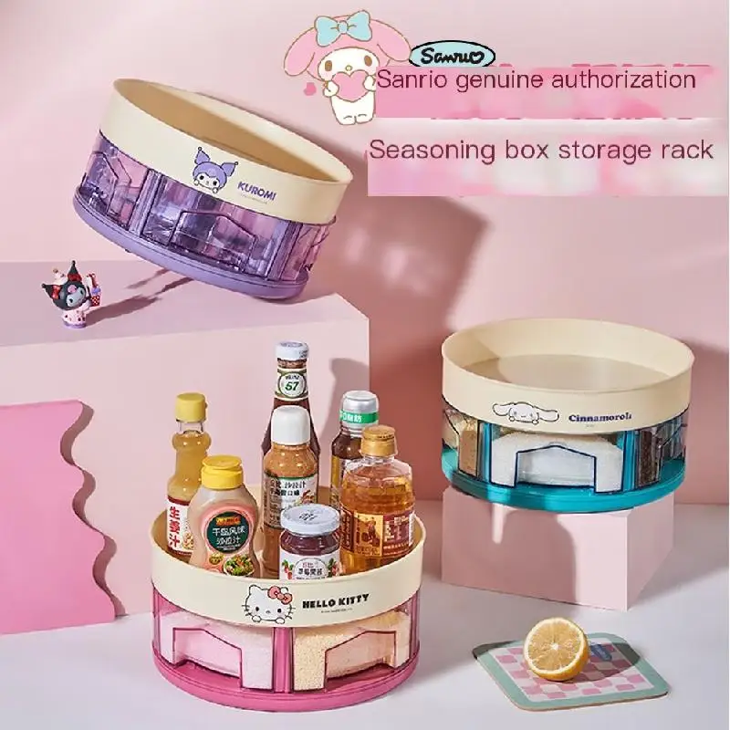 

Sanrio Hello Kitty Multifunctional Kitchen Cosmetics Storage Rack Countertop Seasoning Rack Storage Box Household Rotatable Tray