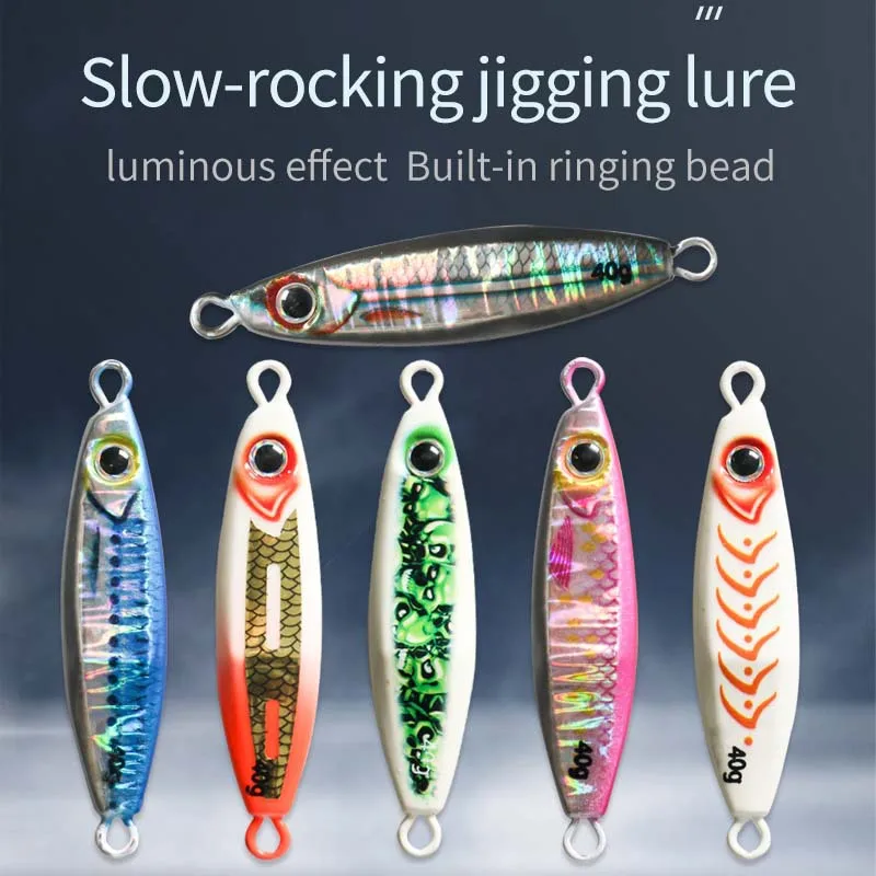 

2pcs Metal Jigging Spoon 20g-60g 80g Slow Jig Shore Jigging Lure Sea Fishing Bait Glow Slow Fall Fishing Lure Super Hard Tackle