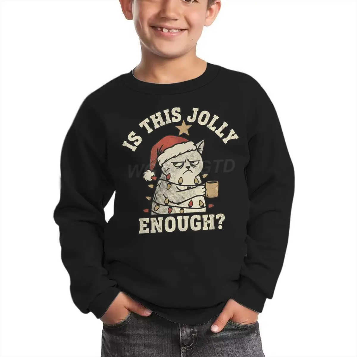 

Fun Cat and Coffee Sweatshirts Baby Girl Boy Clothes Fashion Casual Hooded Sweatshirts Merry Christmas Pullover Kids Gifts