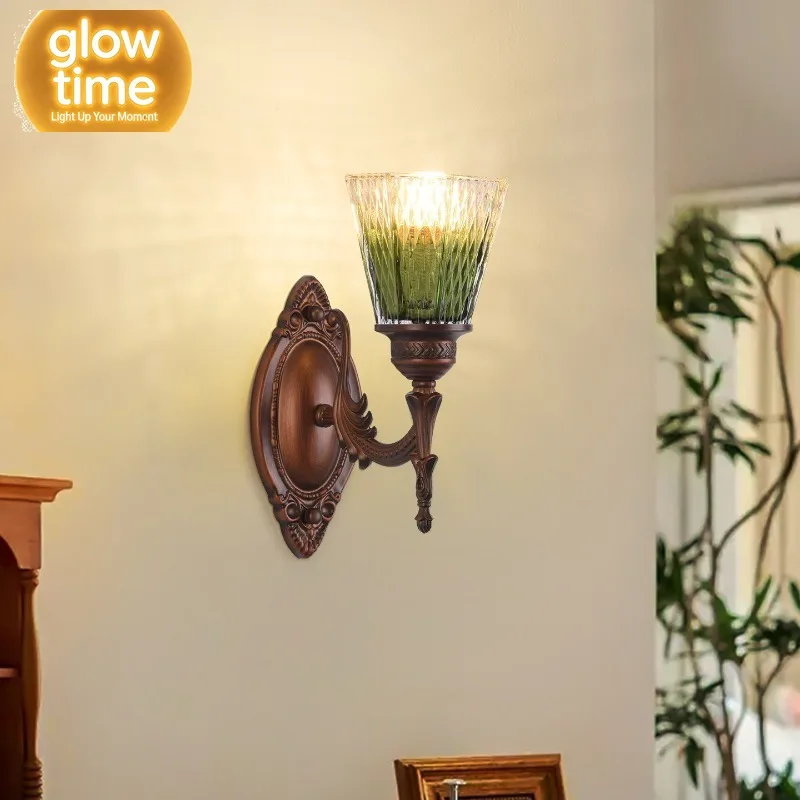 New American retro creative glass bedroom bedside wall lamp French medieval aisle corridor wall lamp entrance lamp