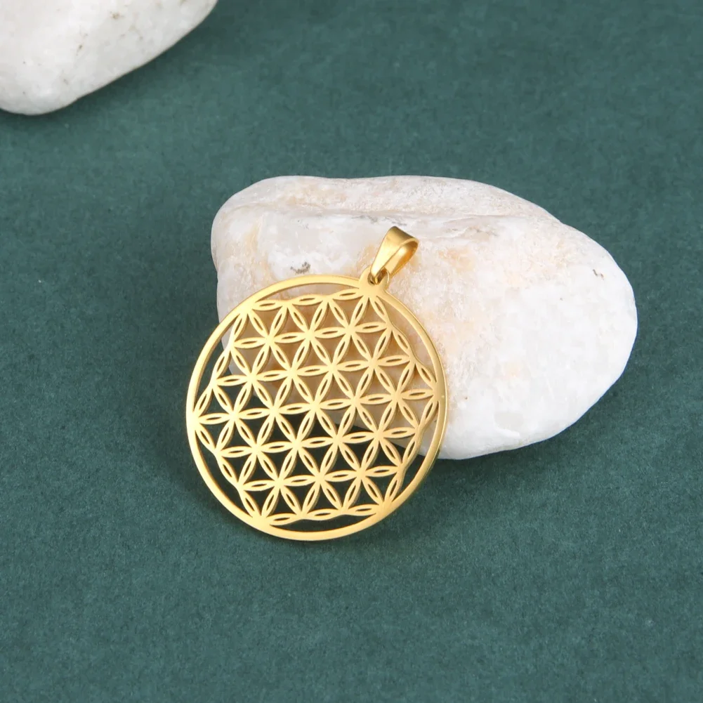 Skyrim Flower of Life Charms DIY Accessories for Necklace Jewelry Making Stainless Steel Gold Color Mandala Pendants