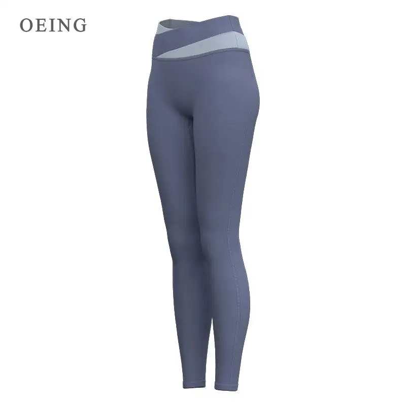 Women Yoga Pants Fashion Patchwork Color Crossover High Waist Hip Lift Abdominal Sports Leggings Gym Fitness Workout Tights