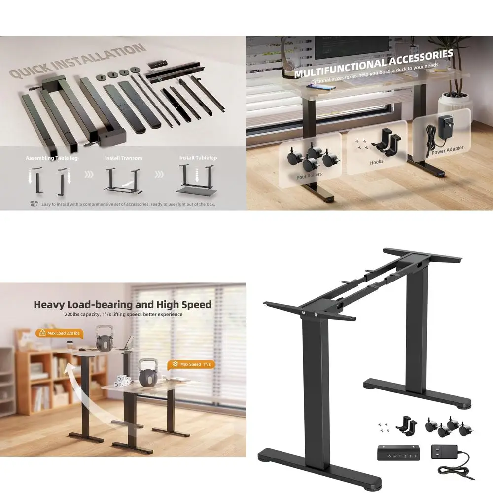 

Электрический регулируемый по высоте стол с двумя моторами, Т-образная регулируемая рабочая станция для дома и офиса, до 63 дюймов, черный