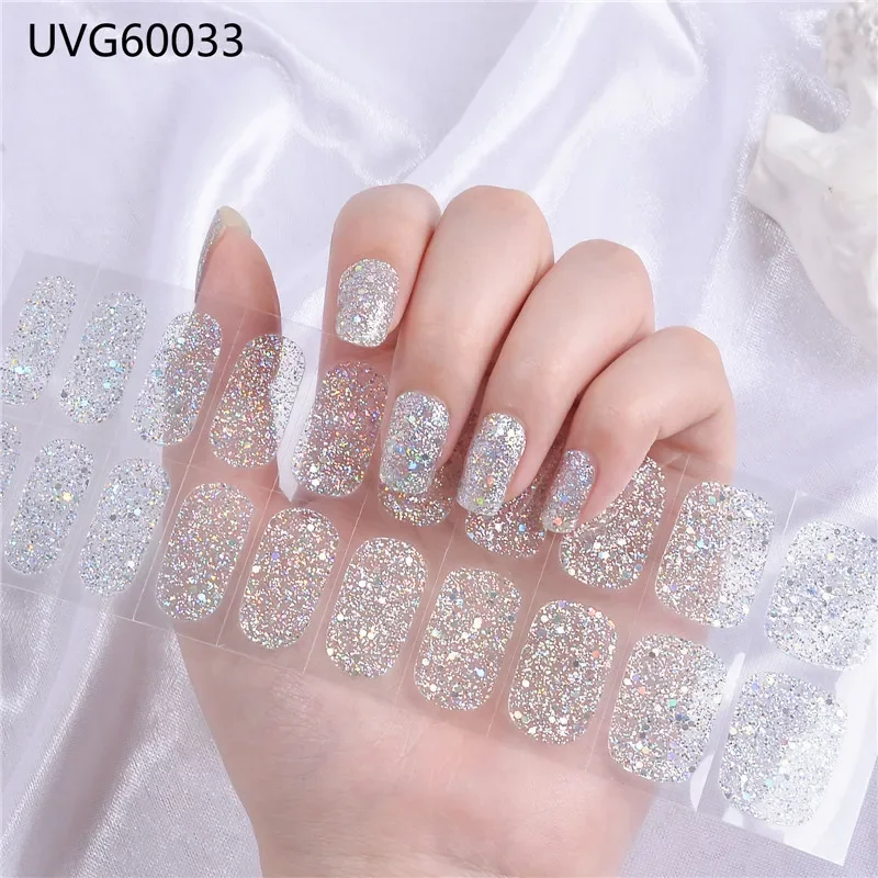 Pegatinas de uñas de Gel semicuradas, lámpara UV/LED para hornear, envolturas de esmalte de uñas de Gel, diseño de Color transparente, pegatinas de Arte de uñas de Gel de moda