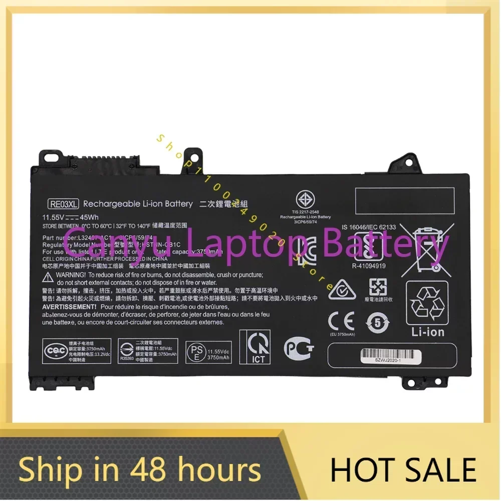 2024 New RE03XL  Battery For HP ProBook 445 450 455 440 430 G6 Series HSTNN-DB9N L32407-2B1 Laptop battery