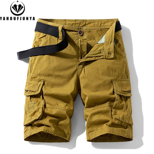 Imagen 1 del producto Nuevos hombres verano ocio al aire libre botones estilo Cargo pantalones cortos hombres sólido recto algodón cómodo diseño de moda pantalones cortos hombre