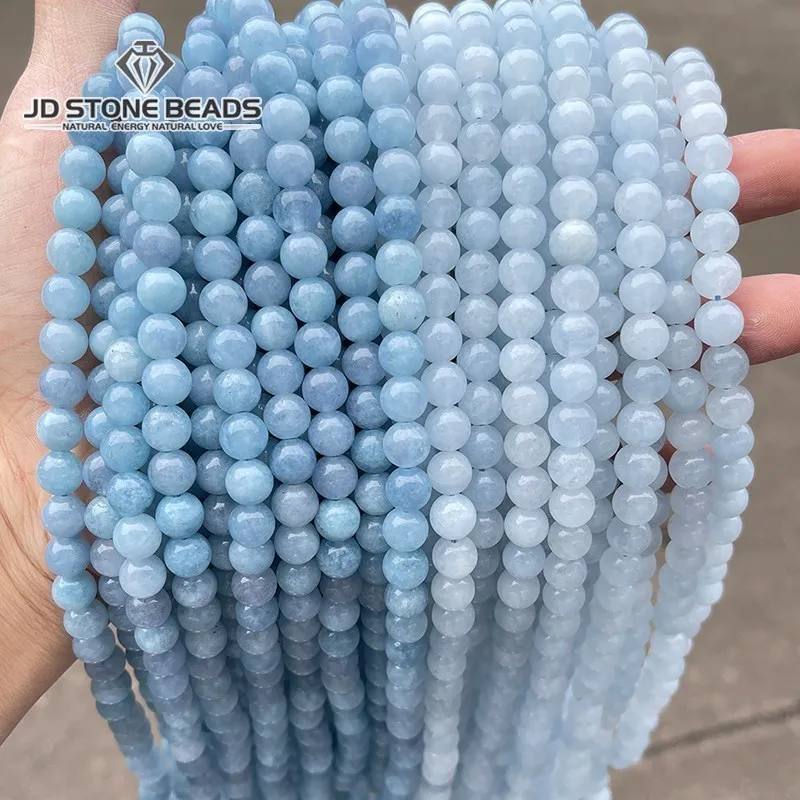 Kamień naturalny morski niebieski koraliki chalcedon okrągłe koraliki dystansowe luzem 6 8 10mm rozmiar Pick do produkcji biżuterii naszyjnik bransoletka akcesoria