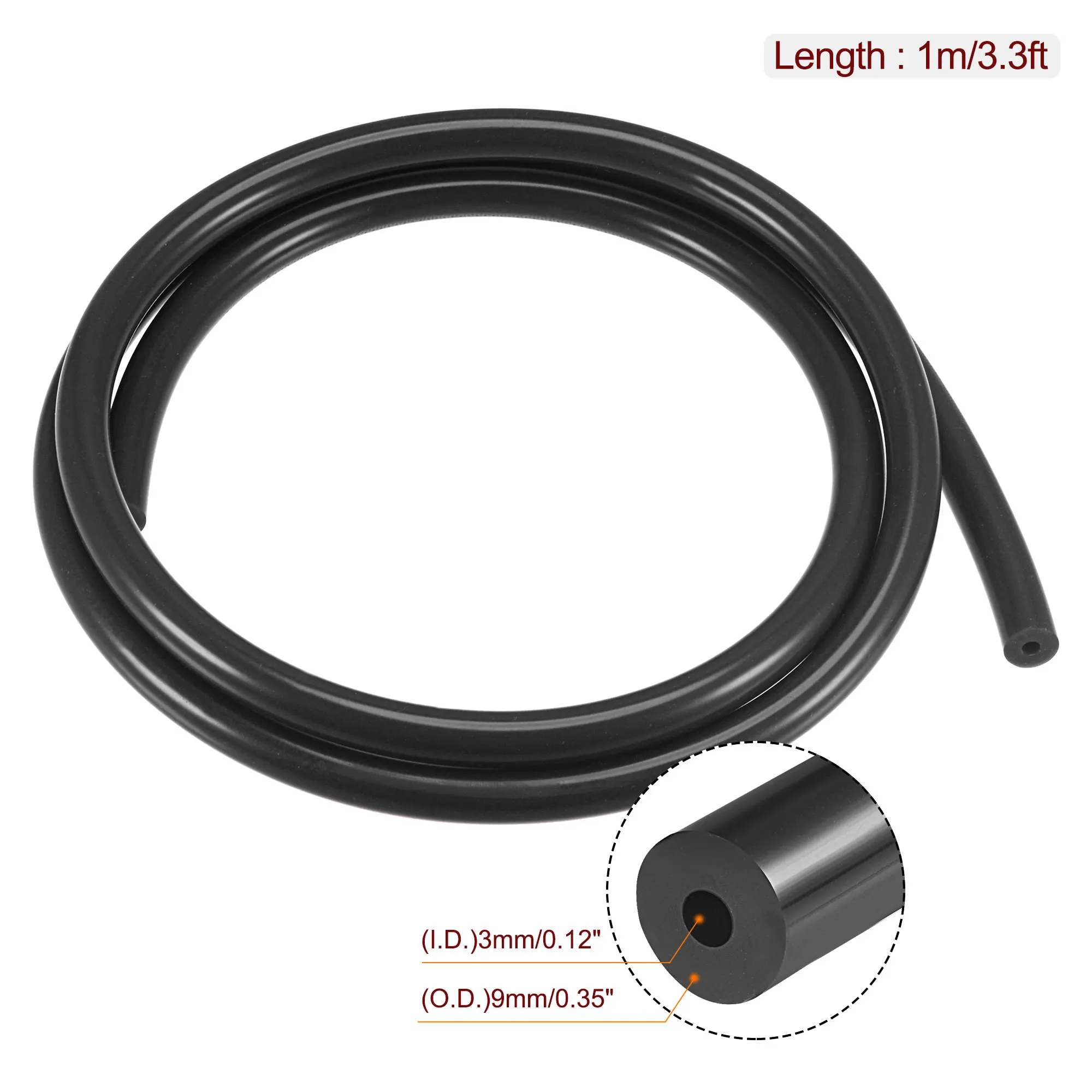 uxcell Vacuum Silicone Tubing Hose 1/8" ID 1/8" Wall Thick 3.3ft Black High Temperature for Engine