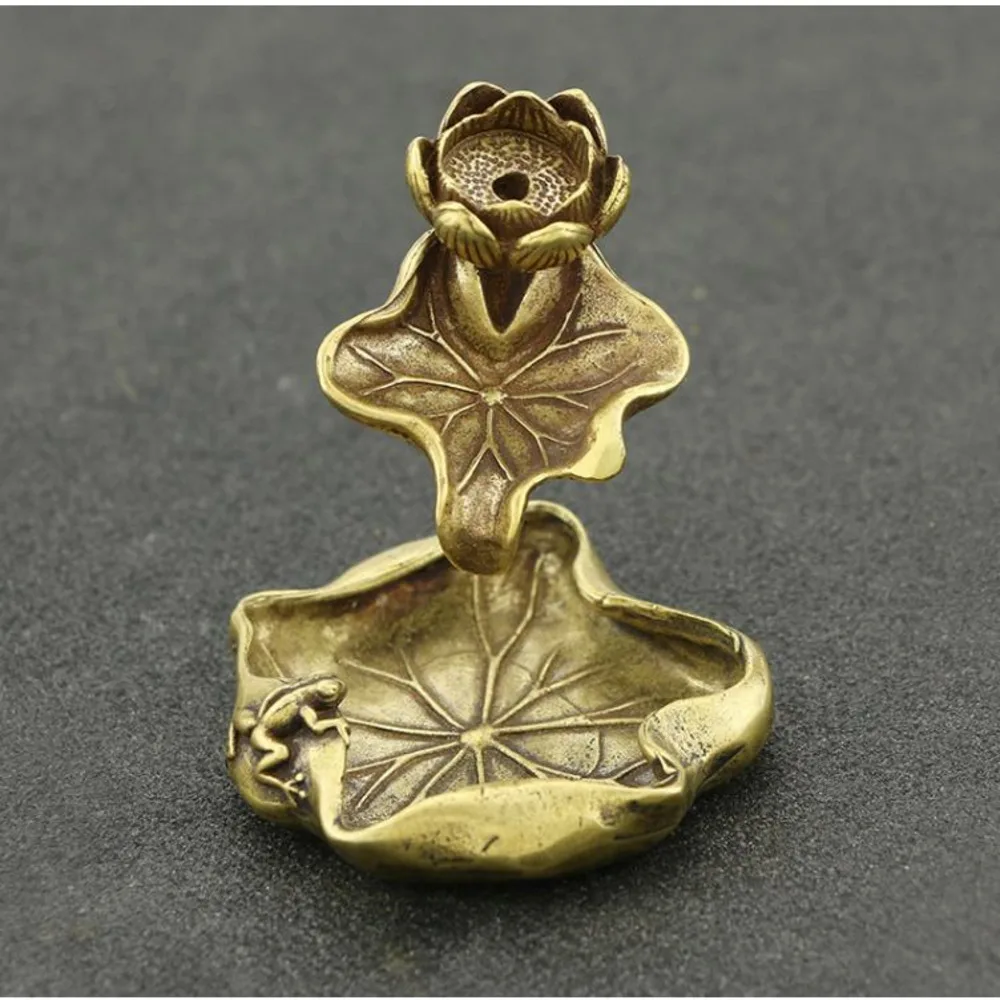 Lotus Leaf Brass Waterfall Backflow Incense Incense Holder Lotus Frog Pond Artistic Conception Desk Ornament Porta Incienso