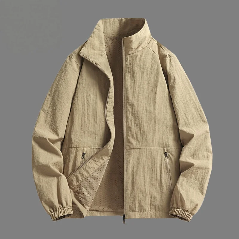 

Men's Windproof Loose Fit Jaet 2025 Spring Autumn New Sle Simple High Street Waterproof Stand Collar Large Size Clothing