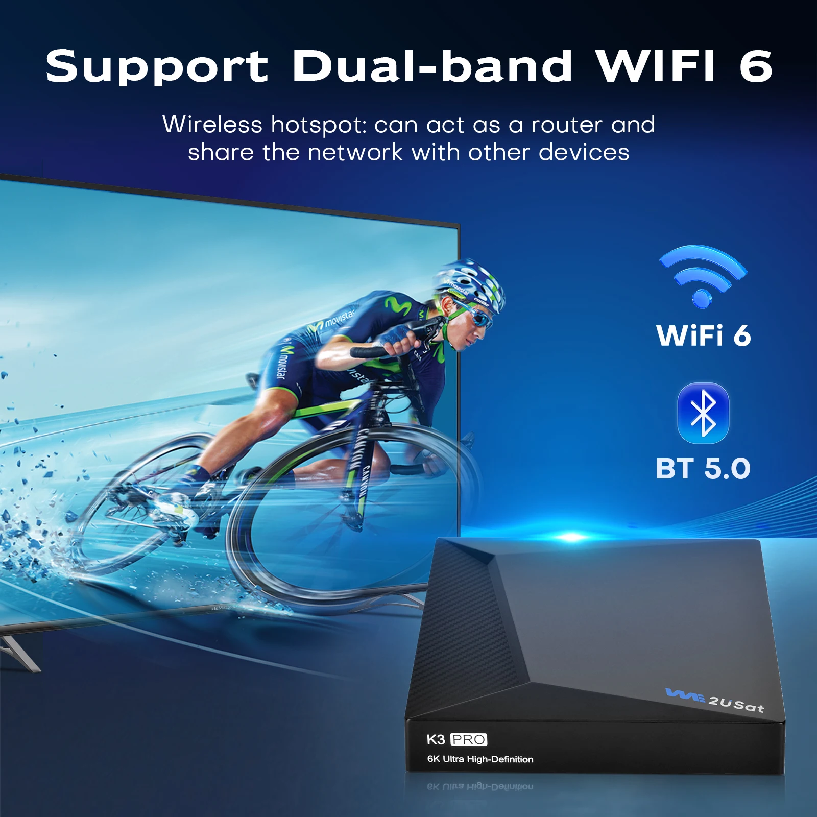 جهاز استقبال الأقمار الصناعية We2uSat K3 Pro 6K HDR Android 10.0 H.264/H.265 Smart TV BOX 2.4G/5G WIFI BT 5.0