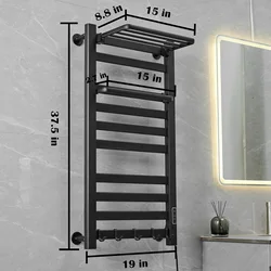 Black Electric Heating Towel Rack Thermostatic Dry Bathroom Touch Digital Display Towel Wall Mounted Saving Electric