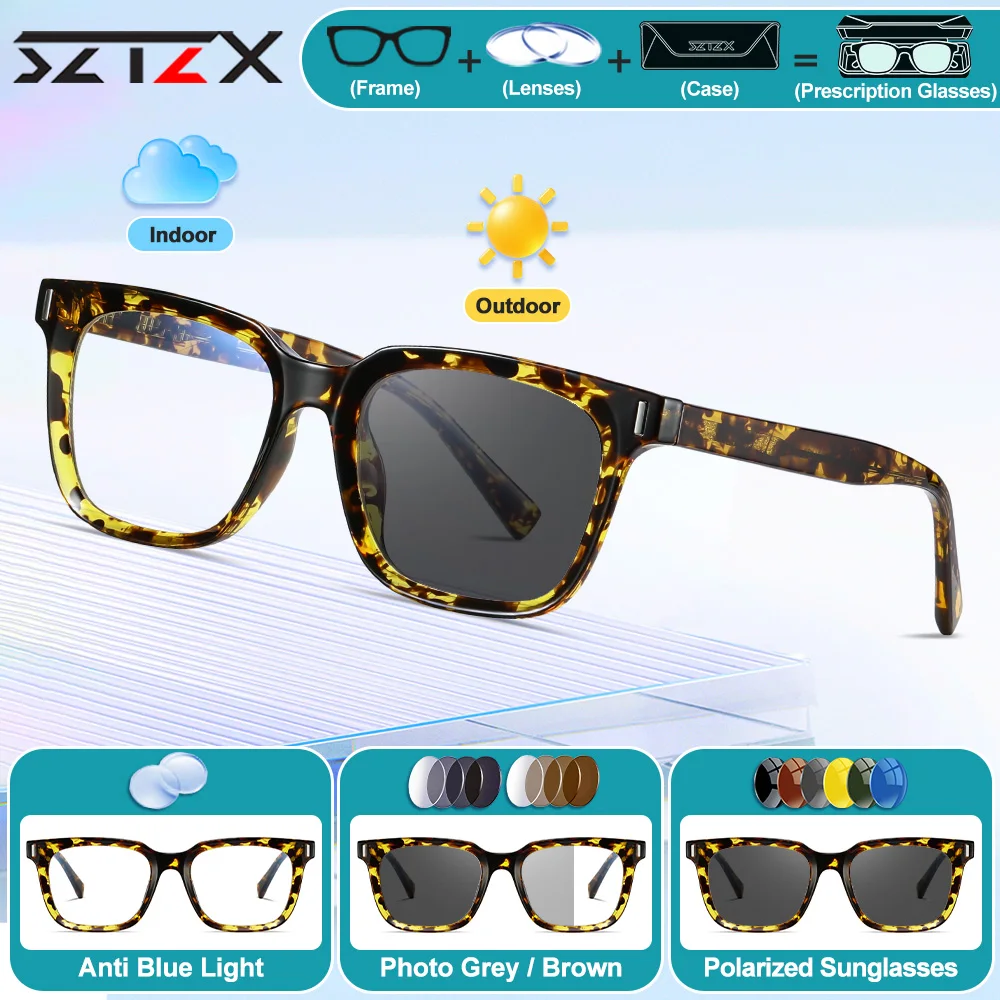 

SZTZX Fashionable Women Square Myopia Prescription Glasses High Quality Blue Light Filter Computer Photochromic Optical Eyeware