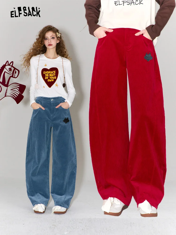 

Red Casual Straight Leg Wide Leg Pants Women's Winter Faionable Match Elf Sa ket New Year's Robe Ladies Casual Trousers