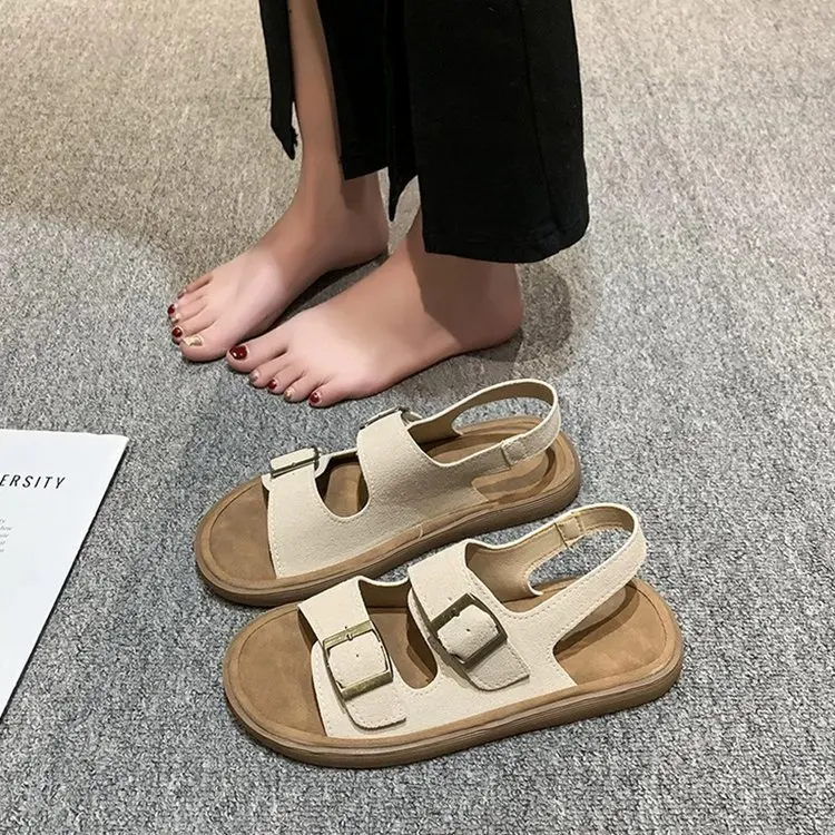 Sandals Straps Clogs With Heel 2024 Summer Women\'s Low Shoes Suit Female Beige  Thick Elastic Band Low-heeled Beach Black Gladia