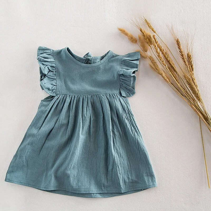 Baby Girl Dress Clothes 2024 Summer Fresh Cute Cotton Princess Dress Girl Solid Color Sleeveless Backless Dress Toddler Clothing