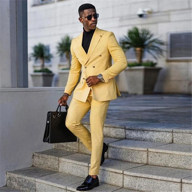 Traje amarillo claro para hombre traje de boda esmoquin para fiesta novio graduacion Slim Fit Blazer Masculino 2 piezas novedad AliExpress