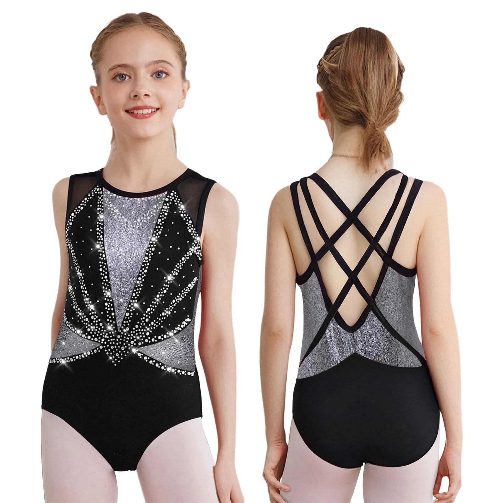 أطفال بنات الجمباز الإيقاعي جيرسي الباليه الفني الشكل التزلج يوتار زي حجر الراين كم طويل كتلة اللون ارتداءها