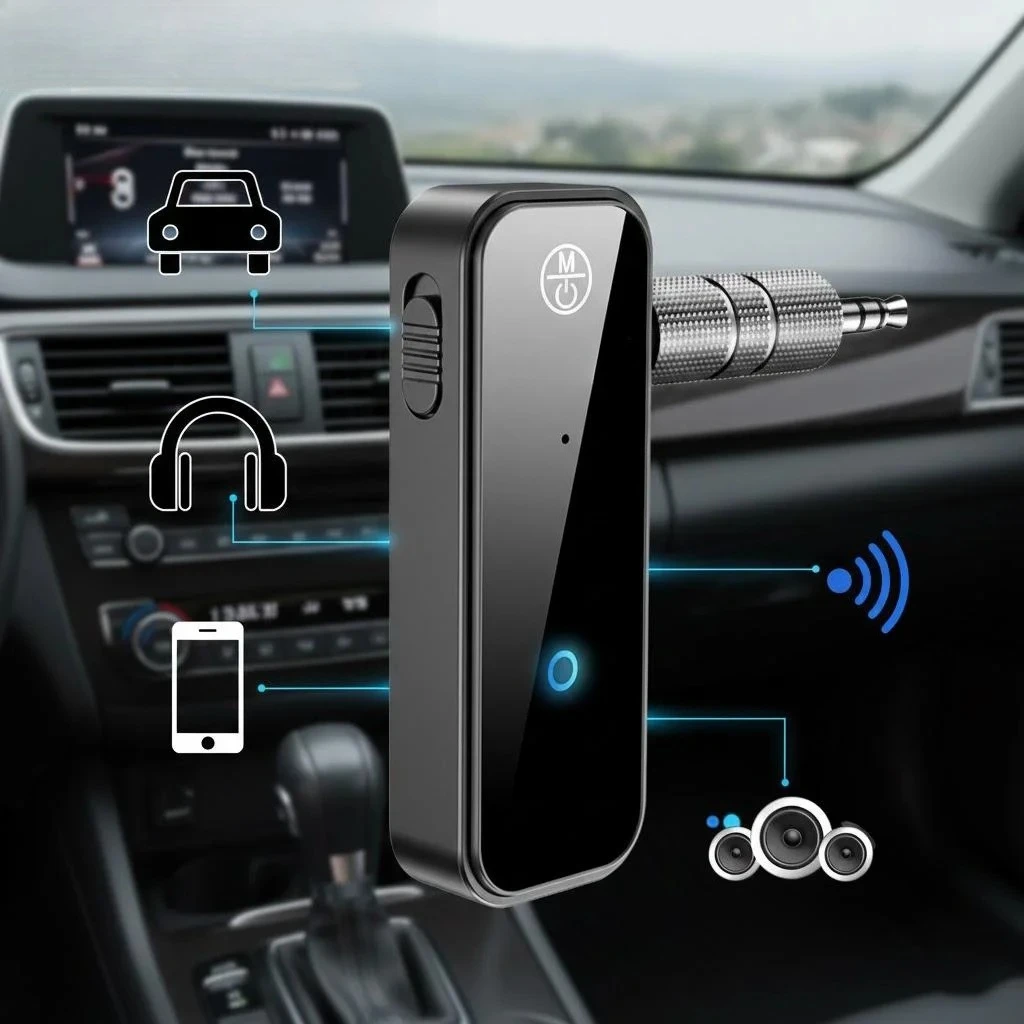 Wireless Bluetooth 5.0 Audio Adapter 3.5mm AUX Stereo Receiver Transmitter 2 in 1 Dual Mode for Car Home Speaker TV Computer Music Audio Streaming Compact Portable Easy to Use Daily Life Utility Gadget Tool Accessory