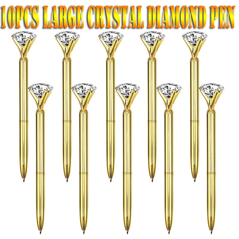 

10Pcs Big Crystal Diamond Pens Gem Ballpoint Pens Retractable Ballpoint Gem Pens Rhinestones Crystal Bling Black Gel Ink Pen