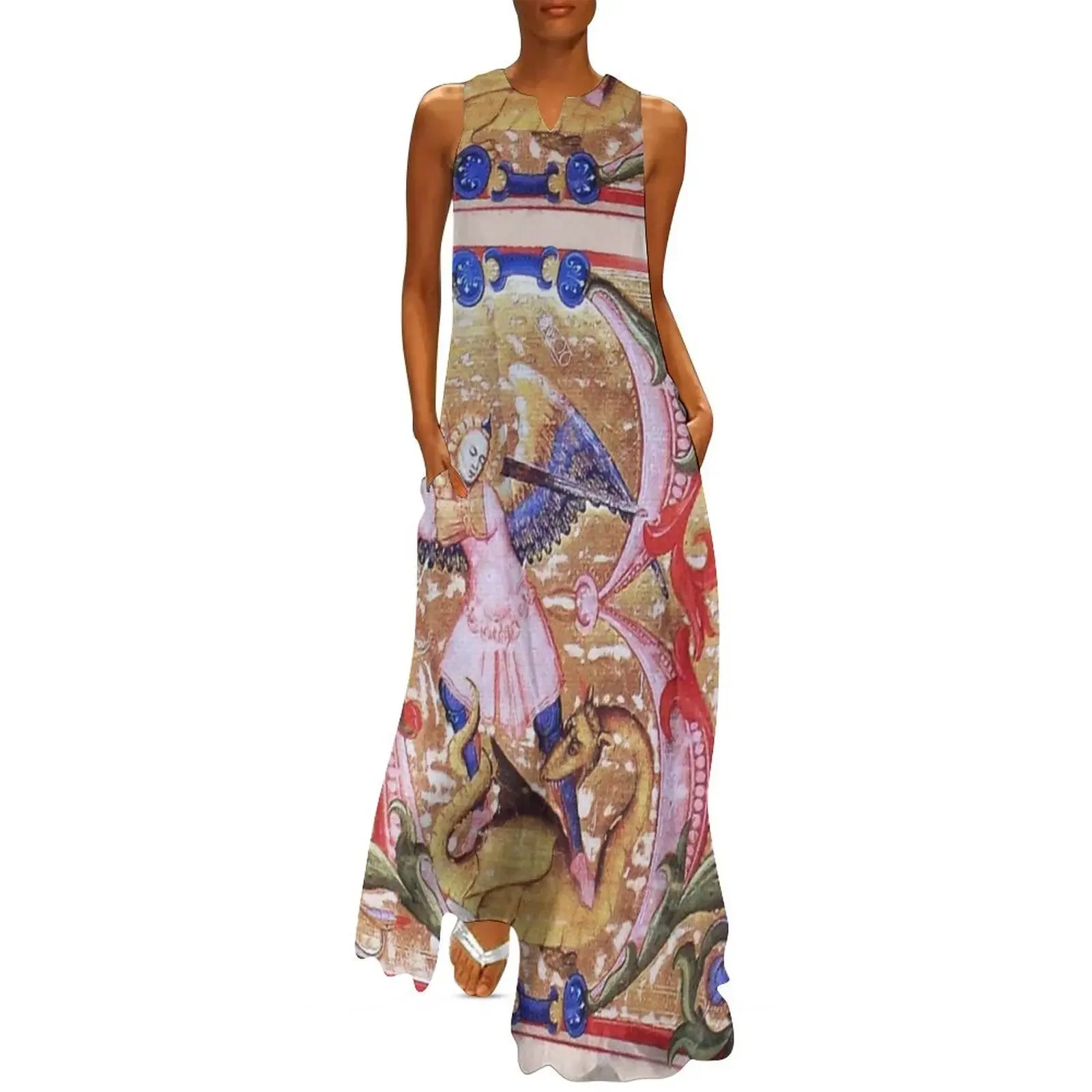 

ST.MICHAEL ARCHANGEL WITH DRAGON Antique Miniature Long Dress african dresses for woman cocktail dresses Dress