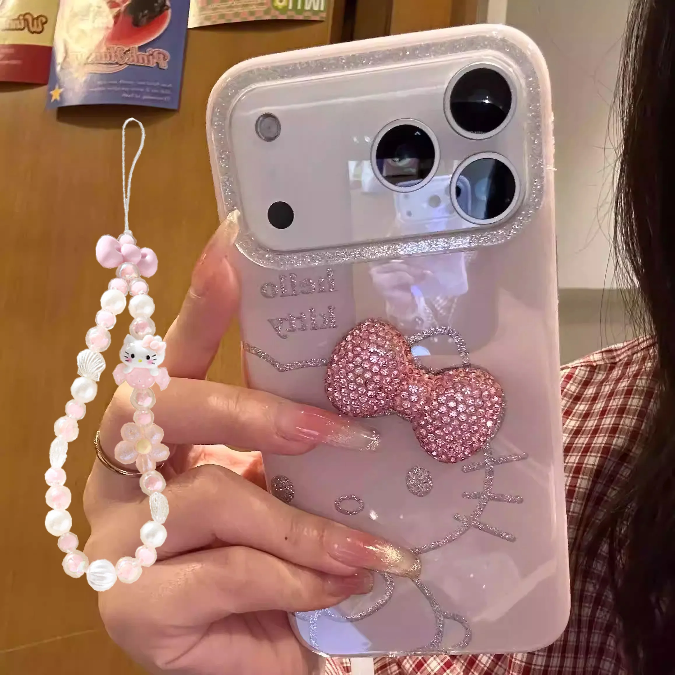 تألق الماس القوس لطيف مرحبا كيتي جراب هاتف آيفون 17 الهواء 16 15 14 13 11 12 برو ماكس XR XS ماكس 7 8Plus MINI Y2K غطاء #1