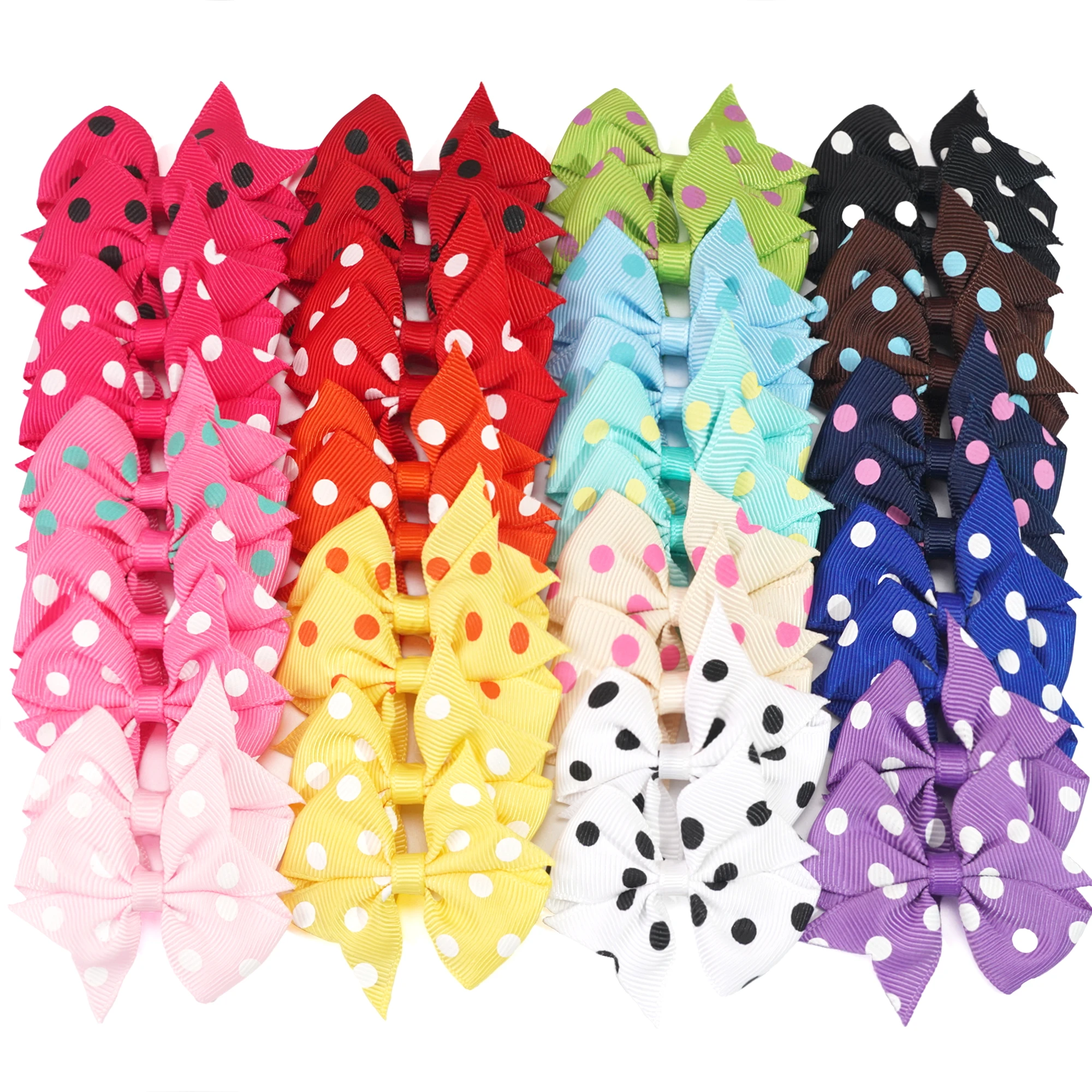 

40pcs 2inch Color Ribbon Bows with dots Hair Clips for Baby Girls Handmade Bowknot Hairpin Barrettes Children's Hair Accessories